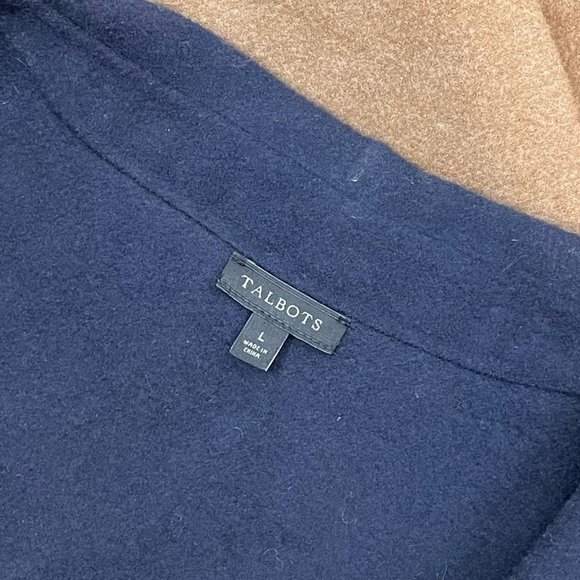 Talbots Double Face Wool Blend Open Front Shawl Collar Vest Camel/Navy Large - Picture 5 of 7